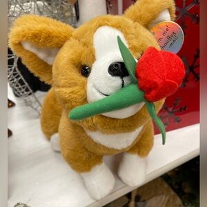 Corgi Dog with Rose Plush Snuggle Buddy Heat & hug w/ Microwaveable belly NWT